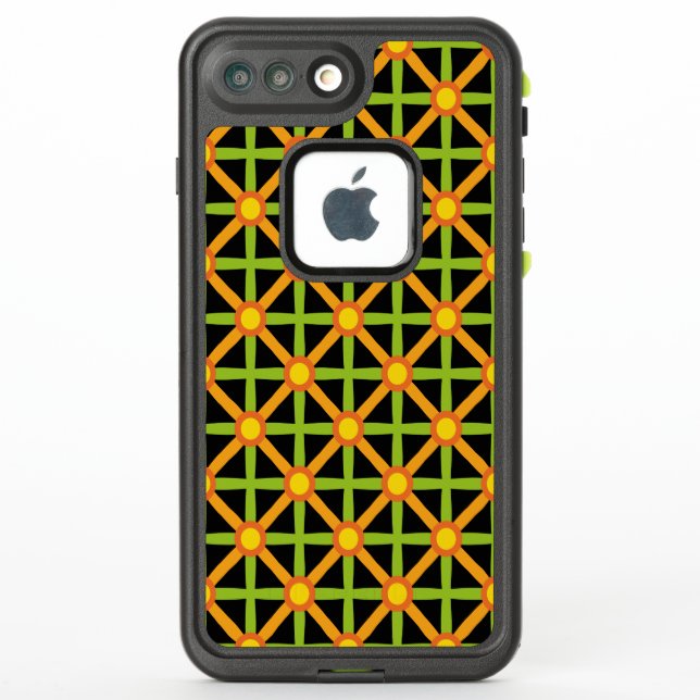 Retro Inspired Orange Green & Yellow Pattern LifeProof iPhone Case (Back)