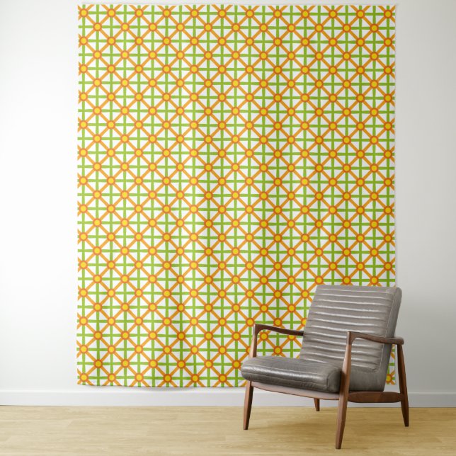 Retro Inspired Orange Green & Yellow Pattern Tapestry (In Situ)