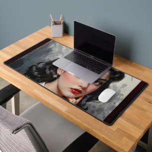 Retro Inspired Portrait of Thoughtful Young Woman Desk Mat
