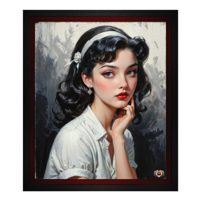 Retro Inspired Portrait of Thoughtful Young Woman Photo Print (Front)