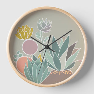 Retro-inspired succulent wall clock