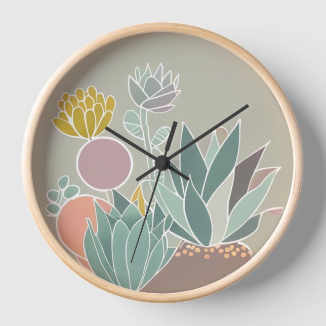 Retro-inspired succulent wall clock (Front)