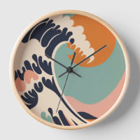 Retro-inspired The Great Wave off Kanagawa clock