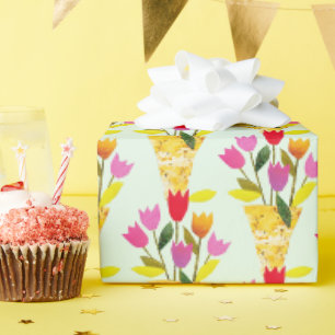 Retro-Inspired Tulips Hand-Illustrated Midcentury Wrapping Paper