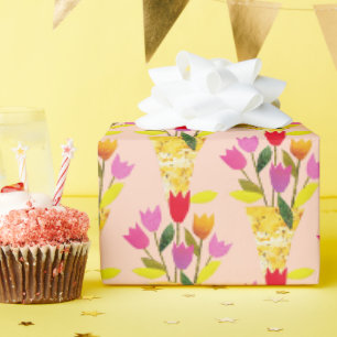 Retro-Inspired Tulips Hand-Illustrated Midcentury Wrapping Paper