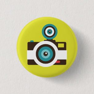 Retro Instant Camera (White / Brown) Flair Button