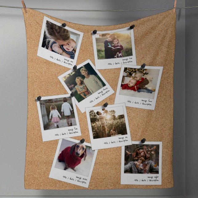 Retro Instant Photo Collage Cork Board 8 Picture Fleece Blanket (Creator Uploaded)