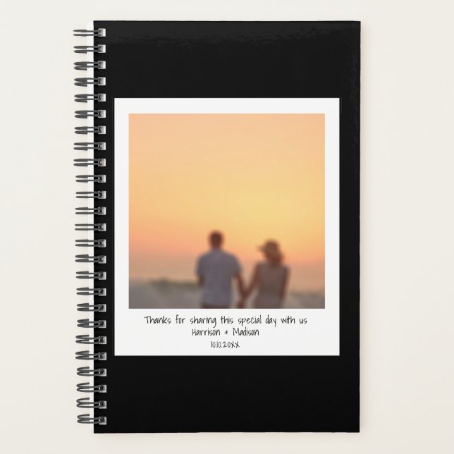 Retro instant photo custom text black modern planner (Front)