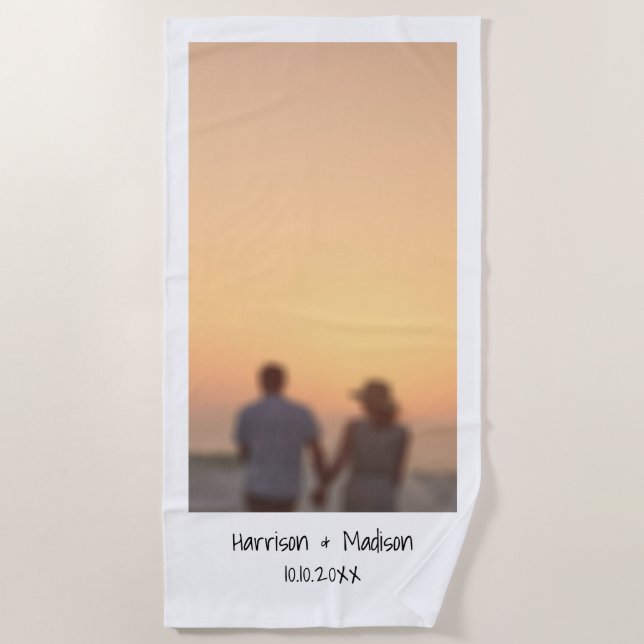Retro instant photo names custom modern beach towel (Front)