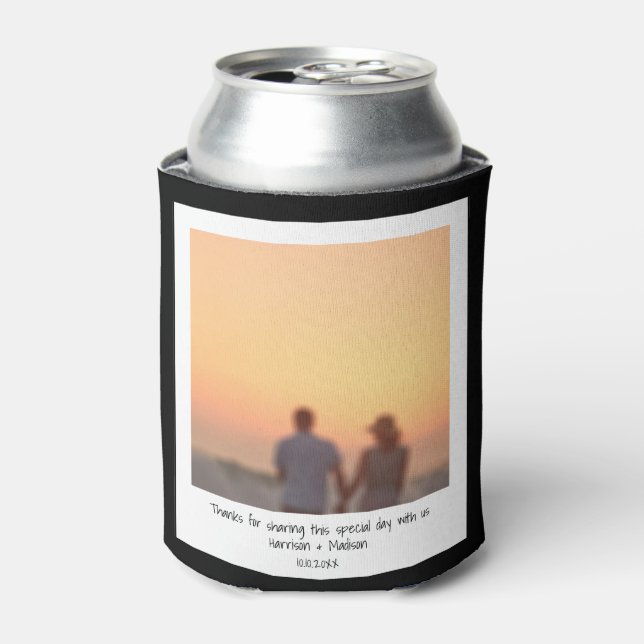 Retro instant photo names custom modern black can cooler (Can Front)