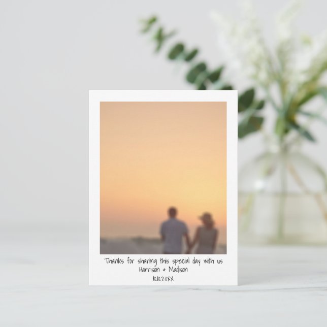 Retro instant photo names custom wedding Thank you Postcard (Standing Front)