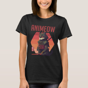 Retro Intricate Feudal Japan Inspired Feline Illus T-Shirt