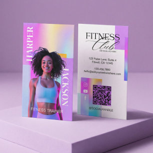 Retro Iridescent Holographic Fitness Trainer Photo Business Card