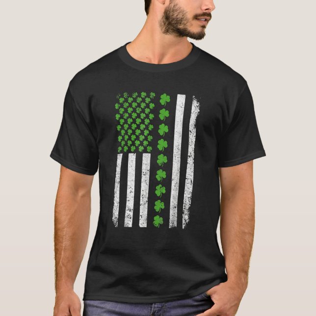 Retro Irish American Flag Distressed Flag St Patri T-Shirt (Front)