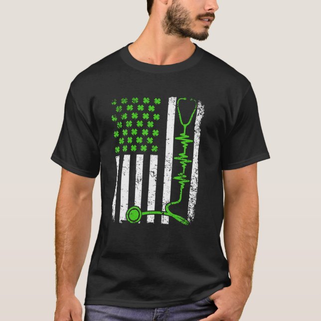 Retro Irish American Flag Nurse Doctor Flag St. Pt T-Shirt (Front)