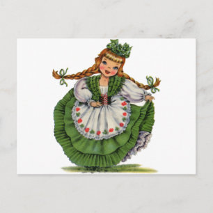 Retro Irish Doll dancer with plaits take a bow Postcard