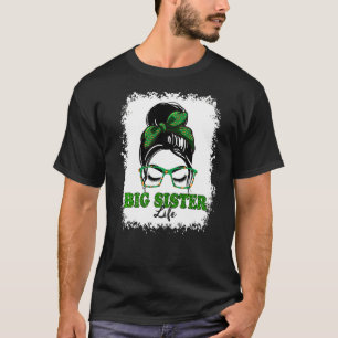 Retro Irish Messy Bun Big Sister Life Shamrock Pat T-Shirt