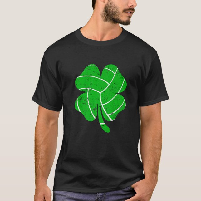 Retro Irish Shamrock Volleyball Sports Lover St.Pa T-Shirt (Front)