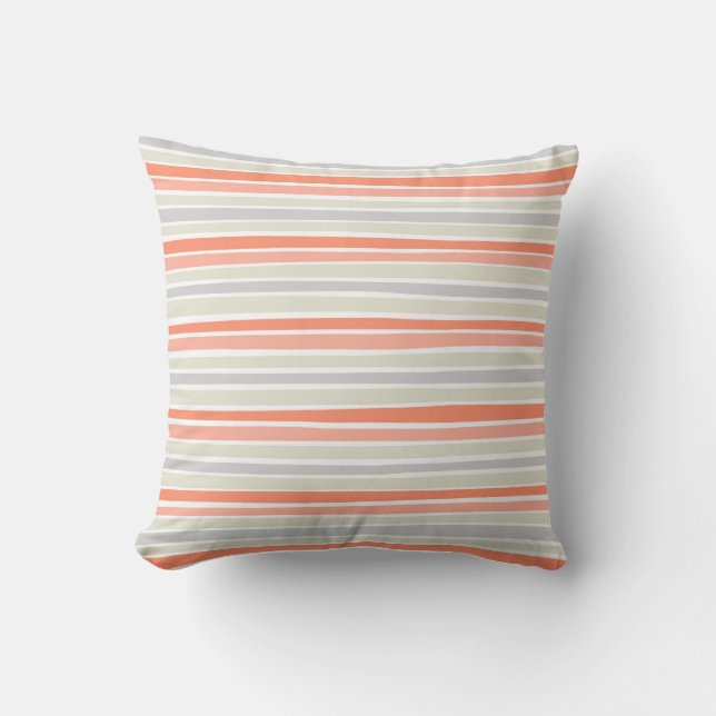 Retro Irregular Lines Pattern Coral Beige Grey Cushion (Front)