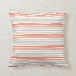 Retro Irregular Lines Pattern Coral Beige Grey Cushion