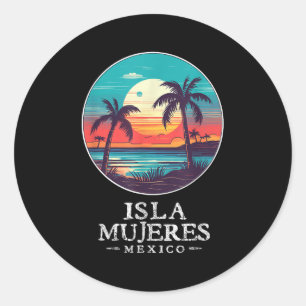 Retro Isla Mujeres Mexico Beach Sunset Souvenir Me Classic Round Sticker