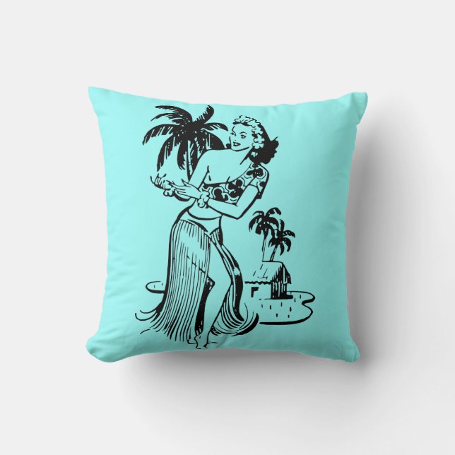 Retro Island Hula Dancer Palm Tree Custom Colour 2 Cushion (Front)