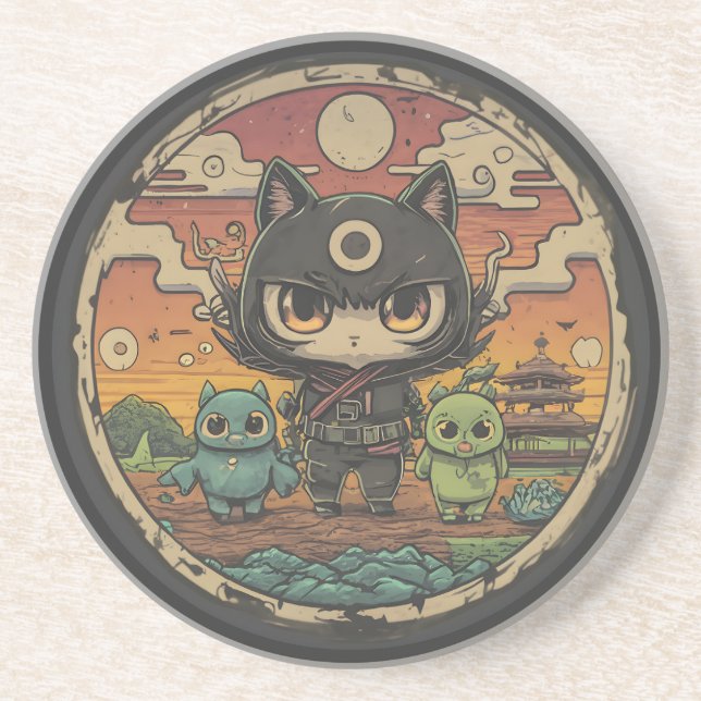 Retro Island Pals: Ninja Cat Crew Coaster (Front)