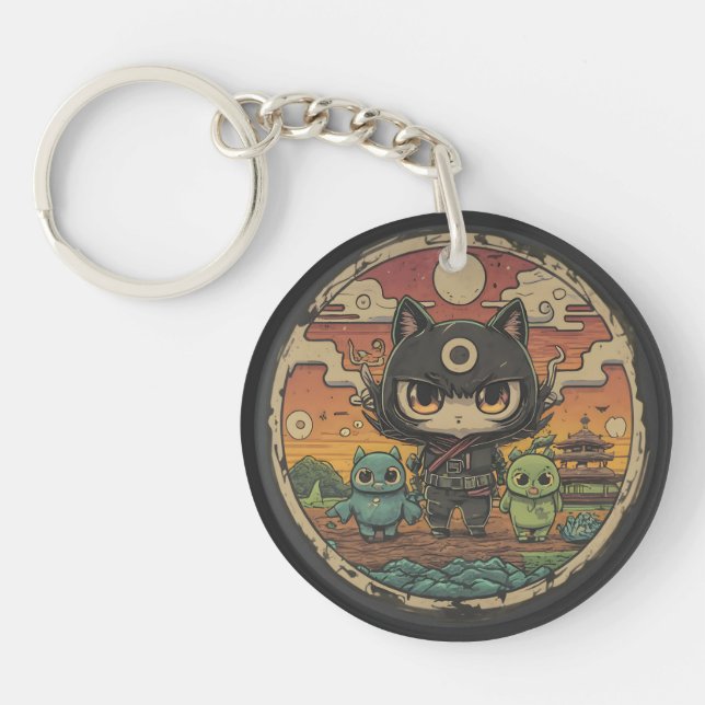 Retro Island Pals: Ninja Cat Crew Key Ring (Front)