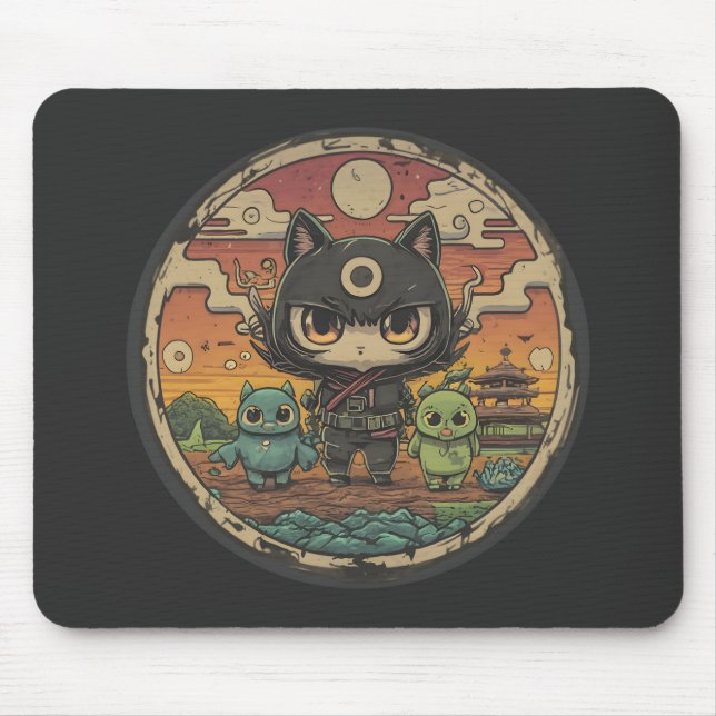 Retro Island Pals: Ninja Cat Crew Mouse Pad (Front)