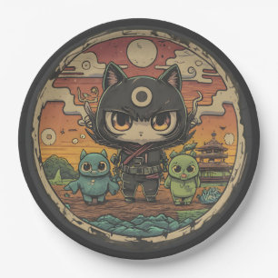 Retro Island Pals: Ninja Cat Crew Paper Plate