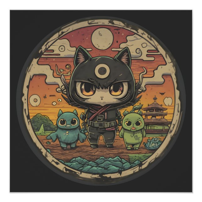 Retro Island Pals: Ninja Cat Crew Poster (Front)