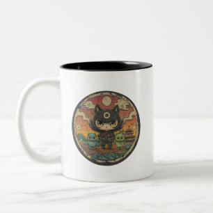 Retro Island Pals: Ninja Cat Crew Two-Tone Coffee Mug
