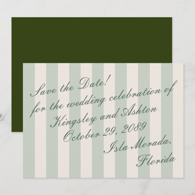 Retro Island Save the Date Awning Stripe Flat Card (Front/Back)