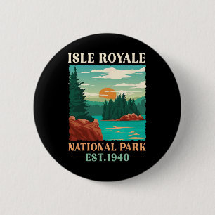 Retro Isle Royale National Park Est 1940 Hiking 6 Cm Round Badge