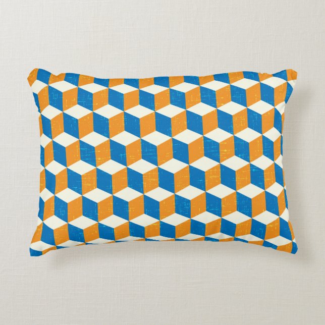 Retro isometric cubes, geometric illusion decorative cushion (Front)