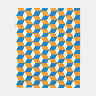 Retro isometric cubes, geometric illusion fleece blanket
