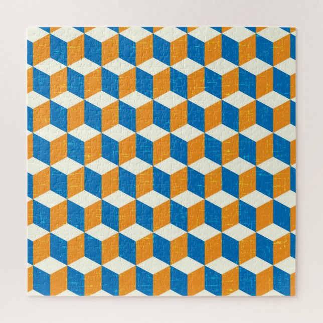 Retro isometric cubes, geometric illusion jigsaw puzzle (Vertical)