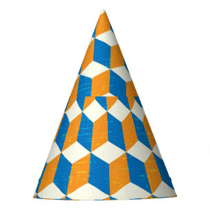 Retro isometric cubes, geometric illusion party hat