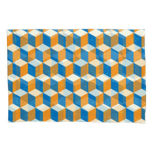 Retro isometric cubes, geometric illusion pillowcase