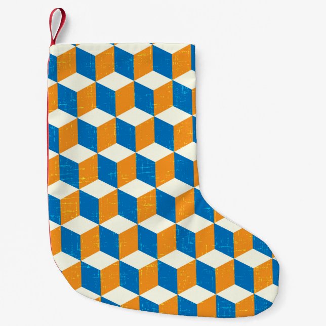 Retro isometric cubes, geometric illusion small christmas stocking (Front)