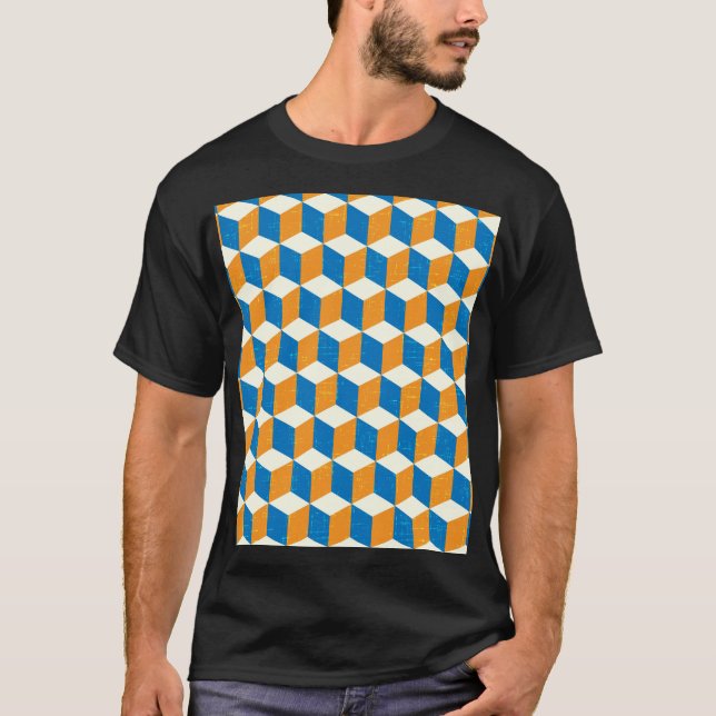 Retro isometric cubes, geometric illusion T-Shirt (Front)
