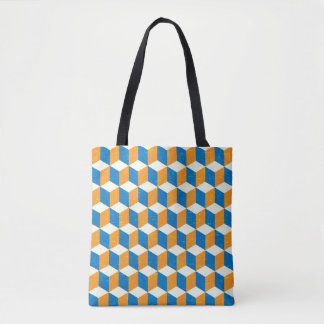 Retro isometric cubes, geometric illusion tote bag