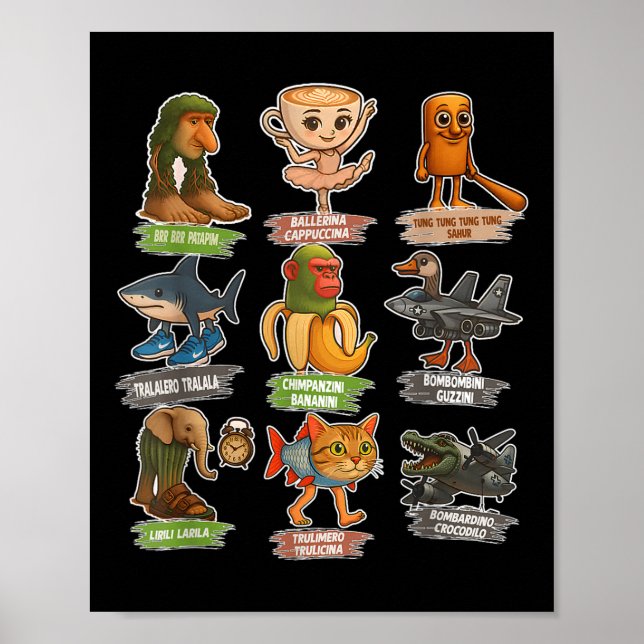 Retro Italian Brainrot Meme Funny All Brainrot Ani Poster (Front)