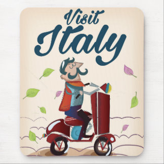 Retro Italian cartoon scooter poster Mouse Pad