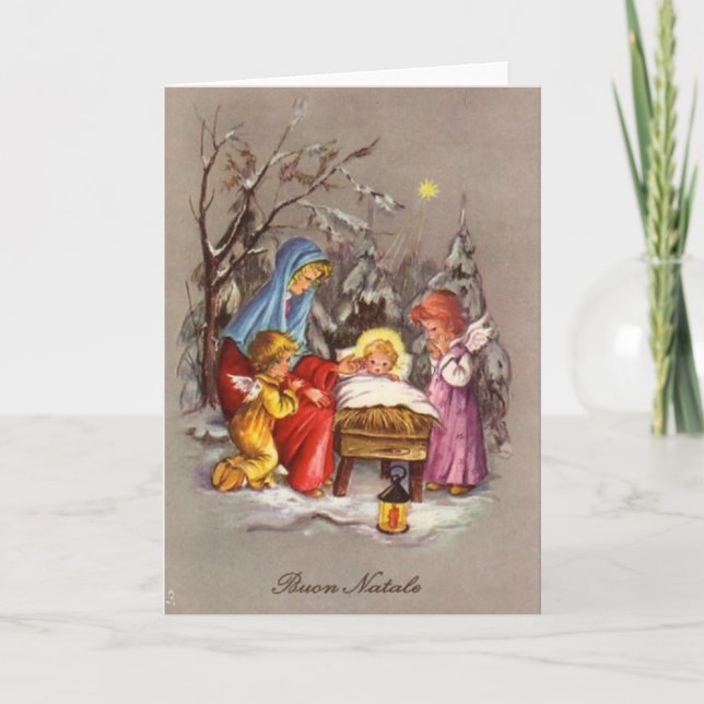 Retro Italian Christmas Nativity Greeting Card (Front)