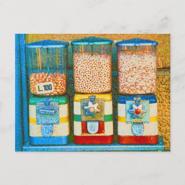 Retro Italian Colourful Nut Dispensers 1950s Style Postcard (Front)