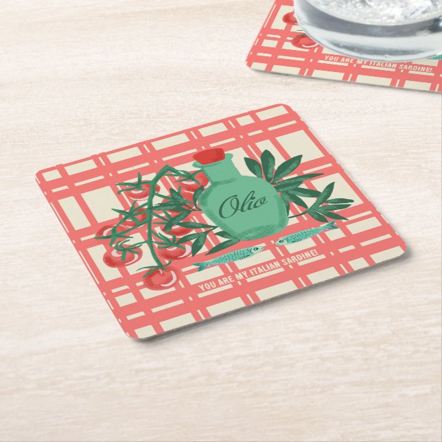 Retro Italian Food Illustration Paper Coaster (Angled)
