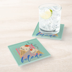 Retro Italian Ice Cream Cones Glass Coaster