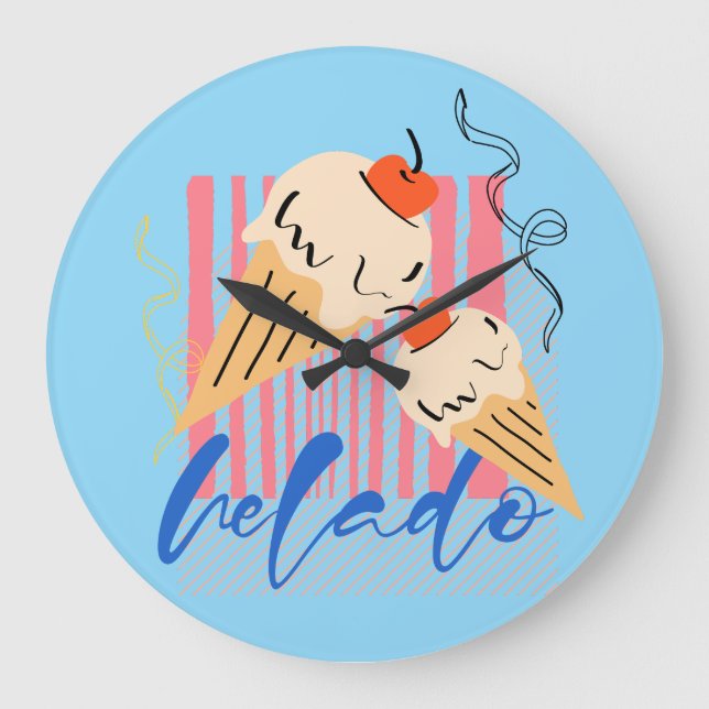 Retro Italian Ice Cream Cones Large Clock (Front)