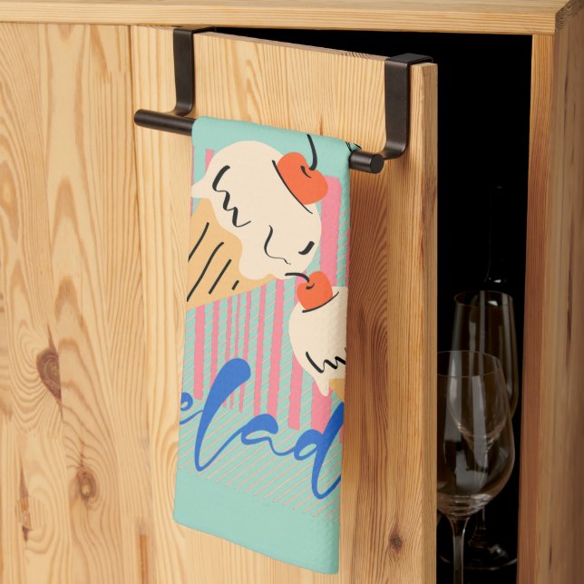 Retro Italian Ice Cream Cones Tea Towel (Thirds Fold)